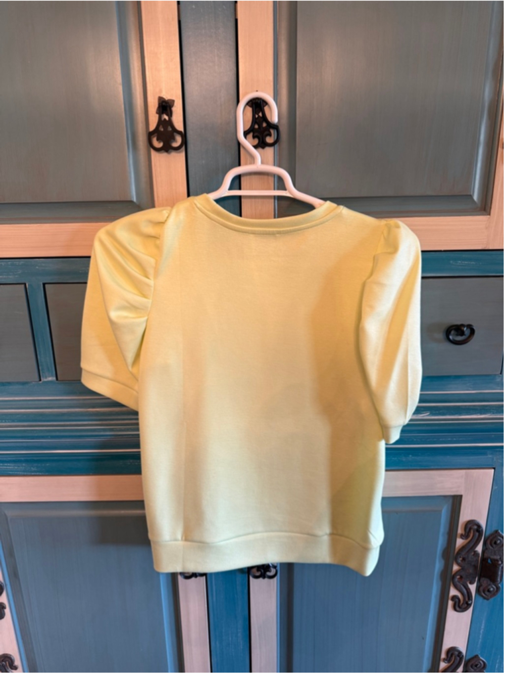 Women's David Lerner M Lime Green Cotton Blend Puff Sleeve Top - Picture 3 of 6